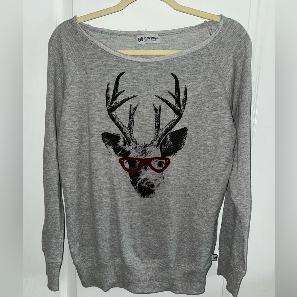 Self Esteem Deer in Headlights with Glasses Sweatshirt Women's Medium